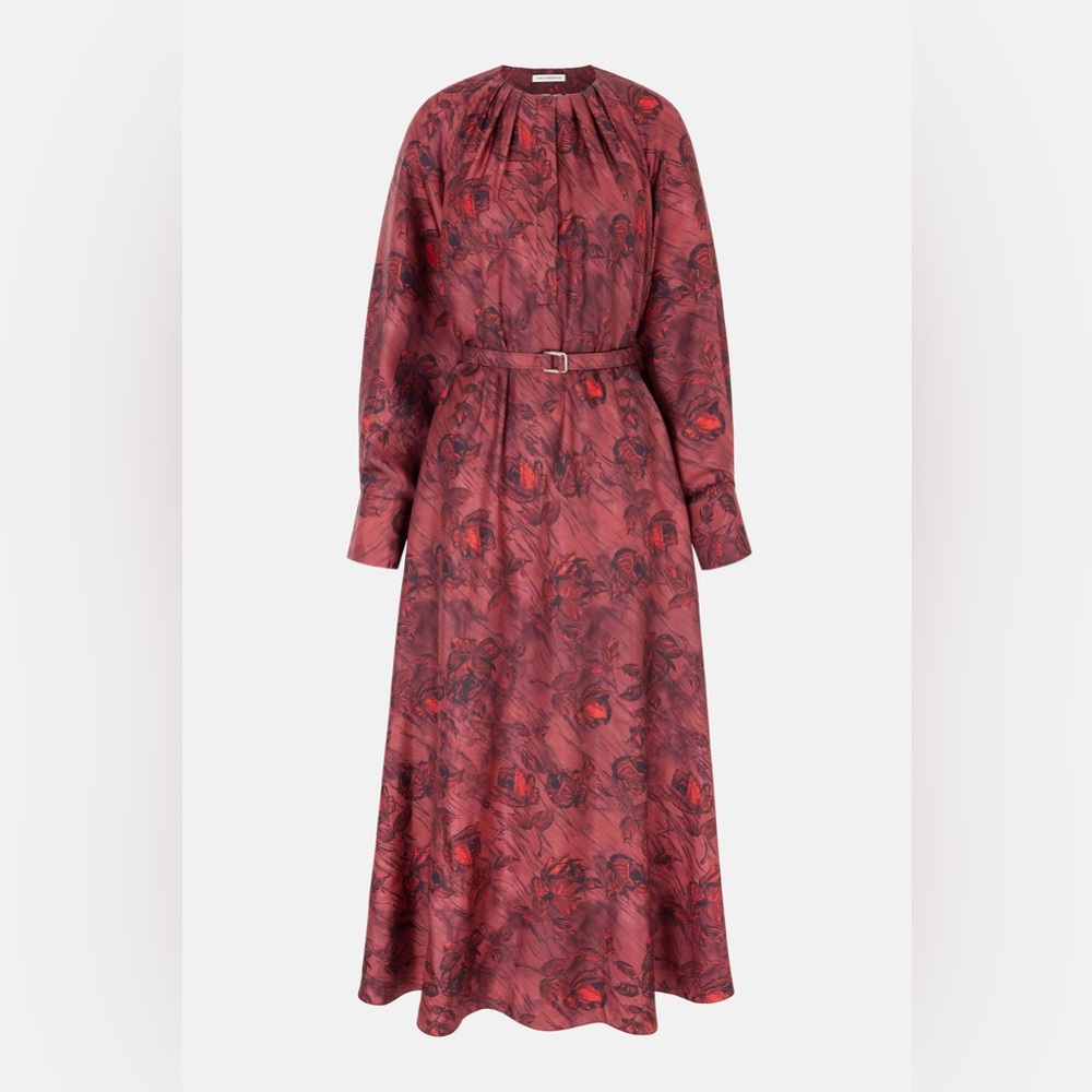 Emilia Wickstead BAHITI DRESS IN RED ROSES ON MARBLE PRINT SILK TWILL size US 8